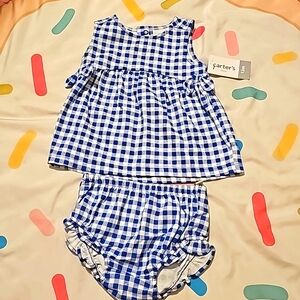 Carter's 12m NWT blue and white plad matching set with top and panties.